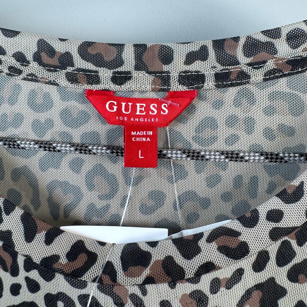 Guess Women's L NWT Leopard Sheer Long sleeve Sparkle Guess Logo Top - Picture 5 of 7